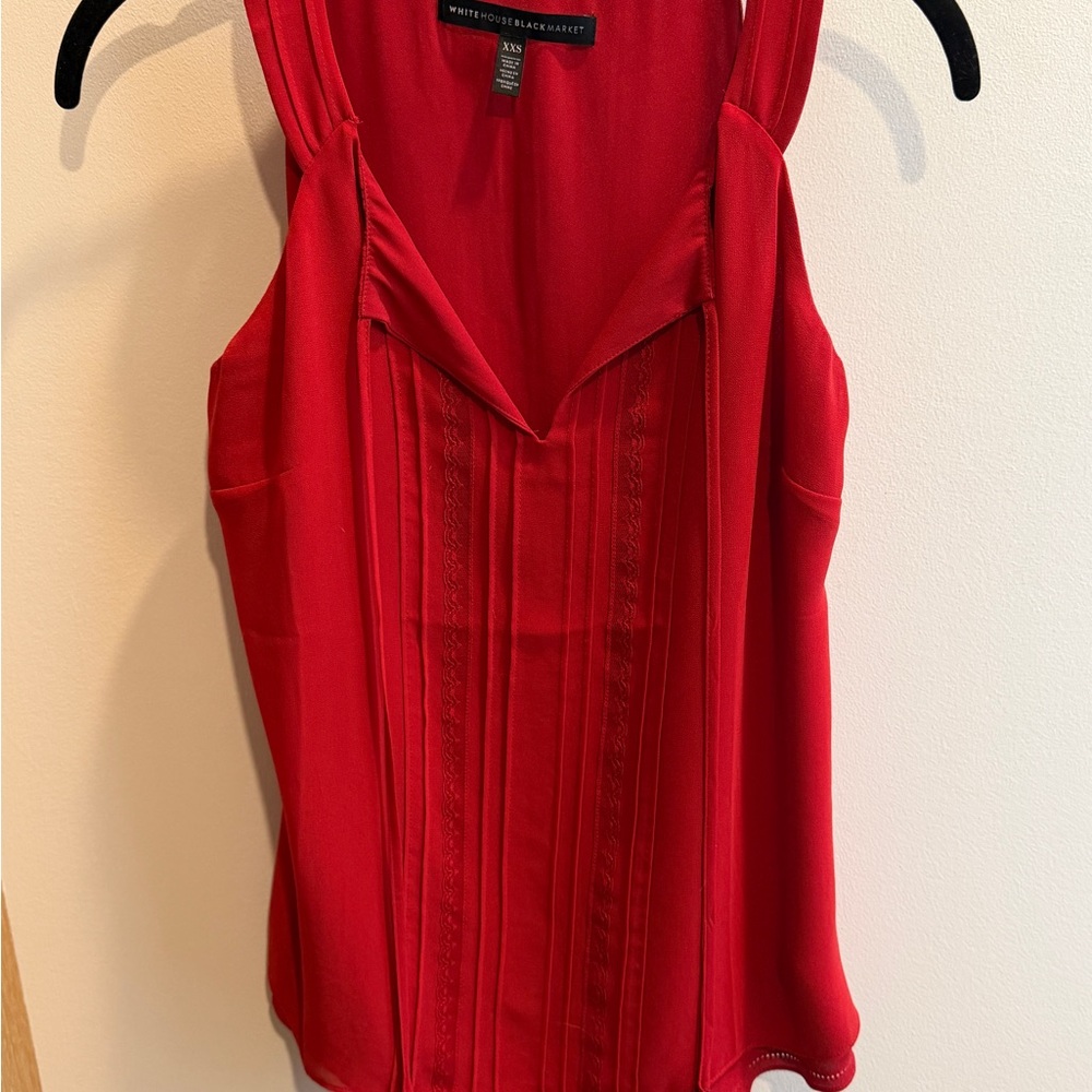 White House Black Market Red Pleated V-Neck Camisole